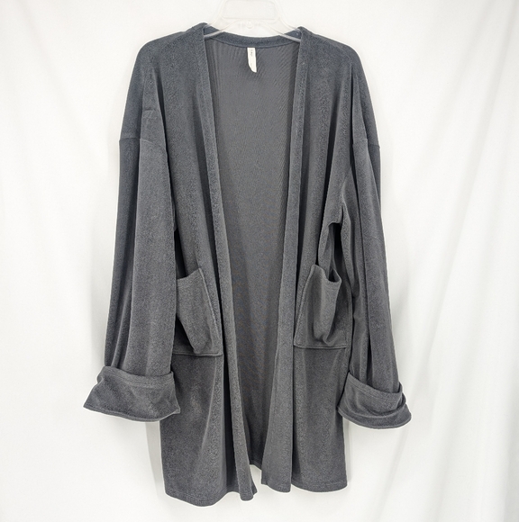 NAP Loungewear Plush Velvet Gray Bathrobe One Size Cozy Casual Comfy Warm